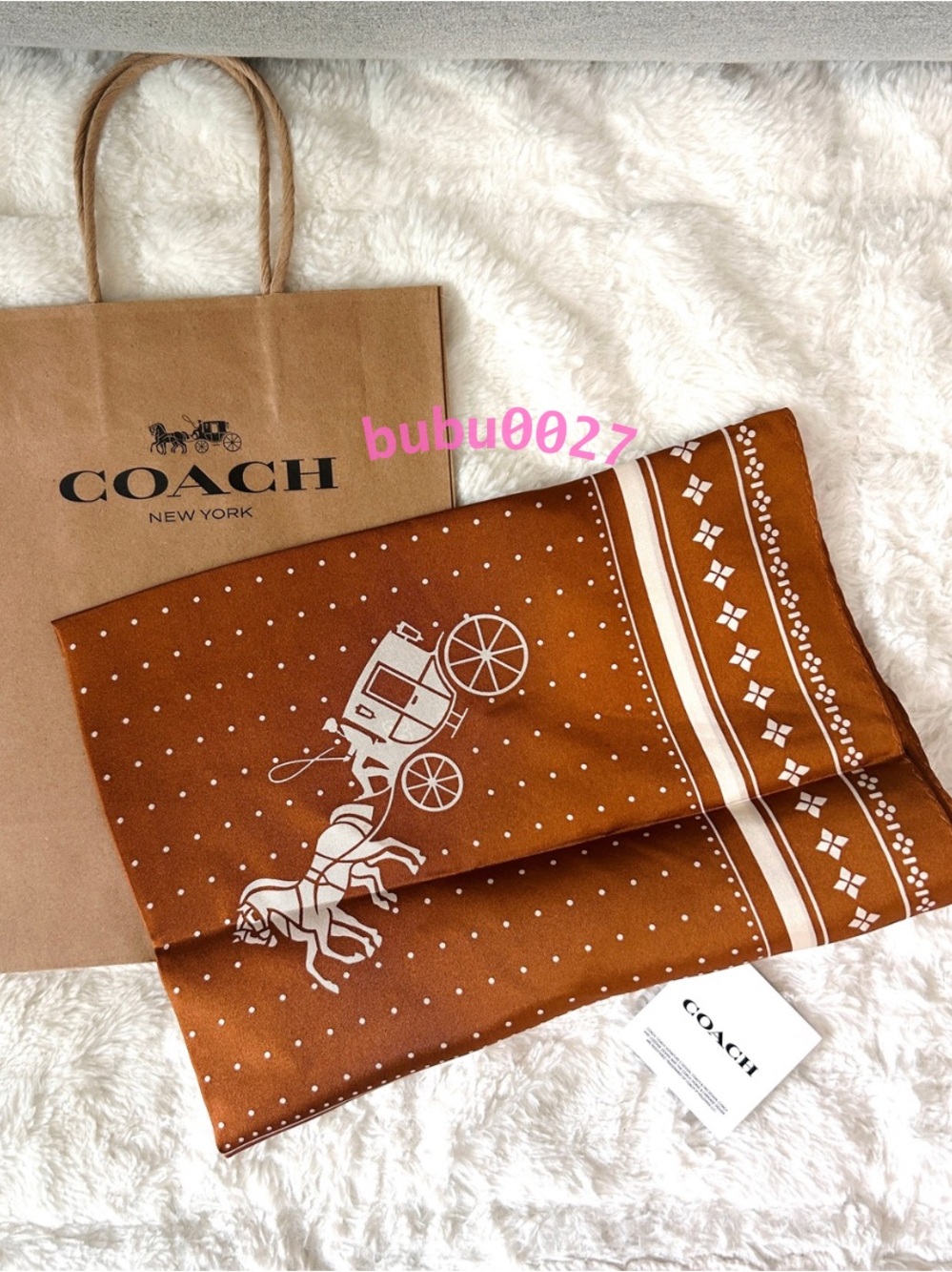 NWT🎠Coach Horse And Carriage Dot Print Silk Bandana Russet CAP44 23" x 23" Gift